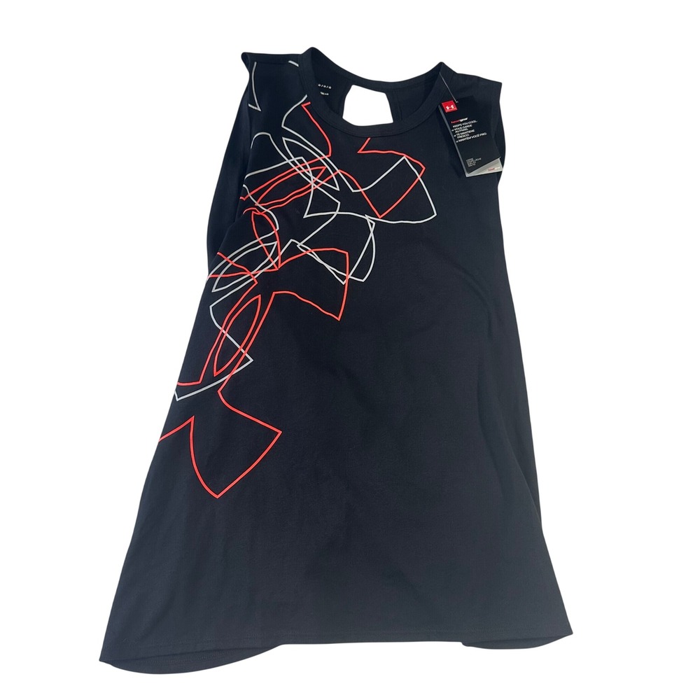 Under Armour HeatGear Womens Black Graphic Open Draped Back Tank Top Large